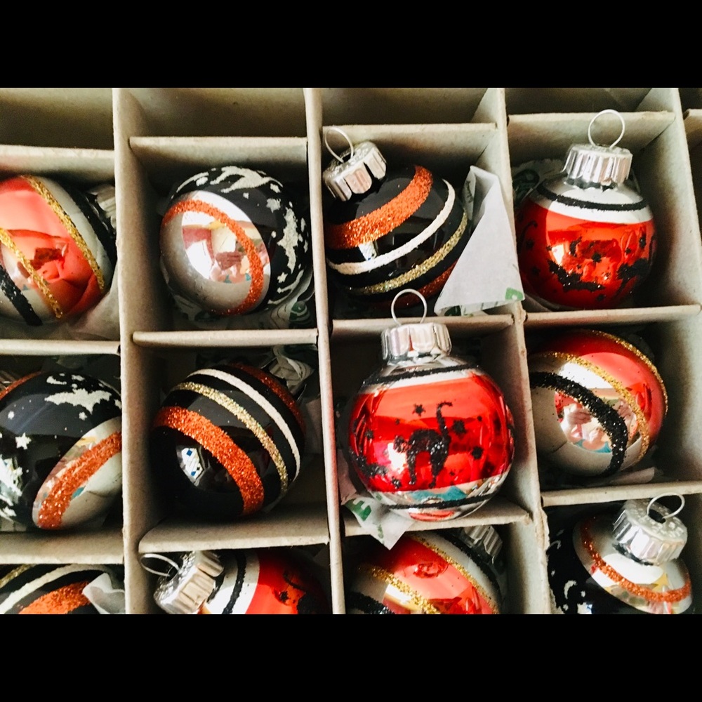 20 Halloween Radko Glass Ball Ornaments Cats Bats Glitter Stripes - Picture 6 of 8